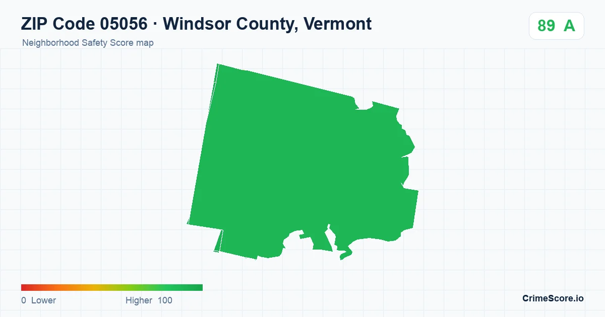 ZIP Code 05056 in Windsor County, Vermont neighborhood Safety Score map
