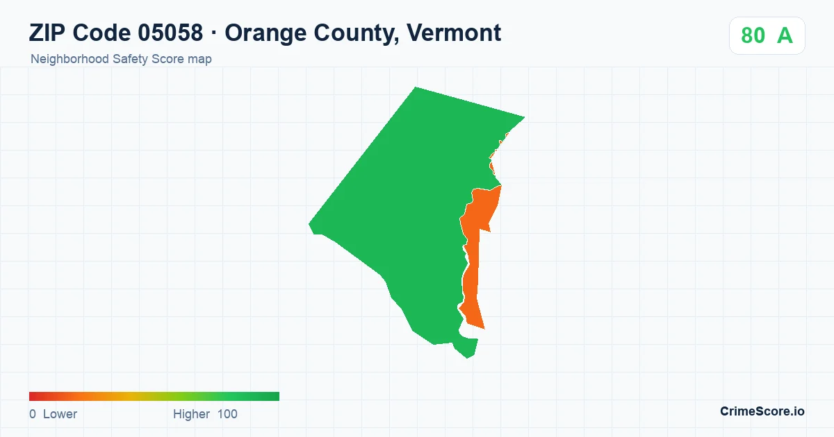 ZIP Code 05058 in Orange County, Vermont neighborhood Safety Score map