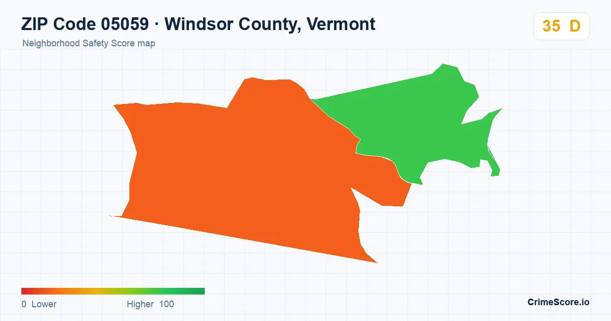 ZIP Code 05059 in Windsor County, Vermont neighborhood Safety Score map