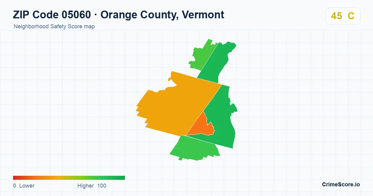 ZIP Code 05060 in Orange County, Vermont neighborhood Safety Score map
