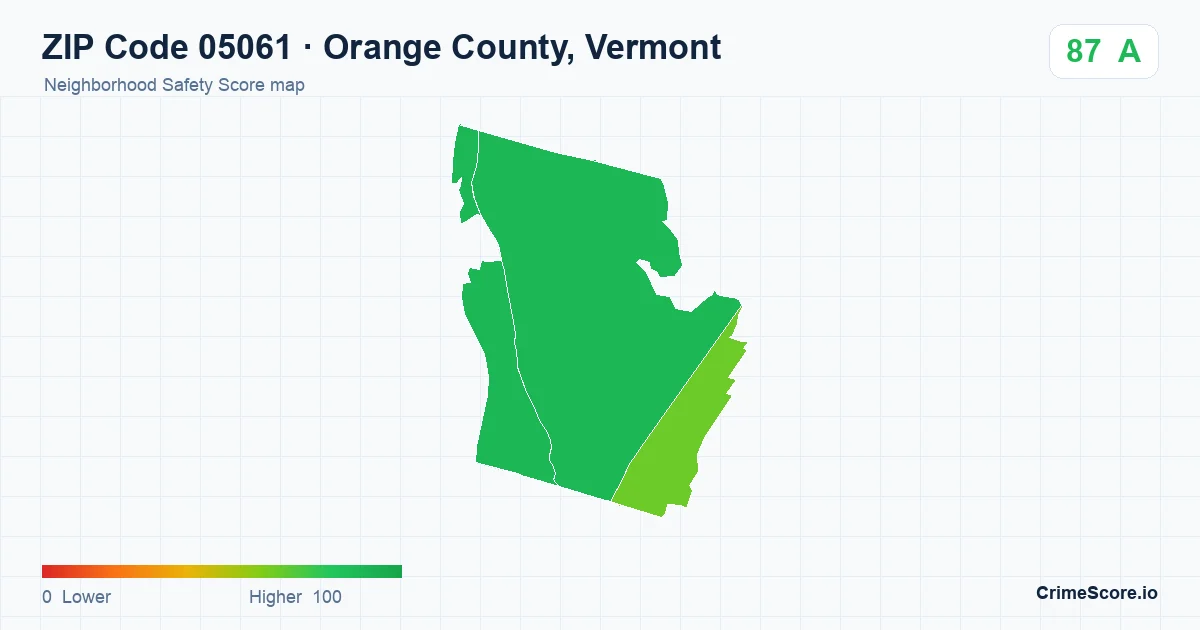 ZIP Code 05061 in Orange County, Vermont neighborhood Safety Score map