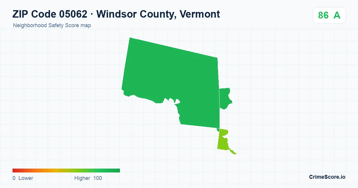 ZIP Code 05062 in Windsor County, Vermont neighborhood Safety Score map