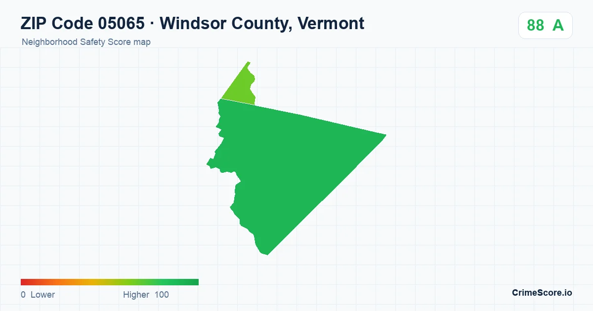 ZIP Code 05065 in Windsor County, Vermont neighborhood Safety Score map