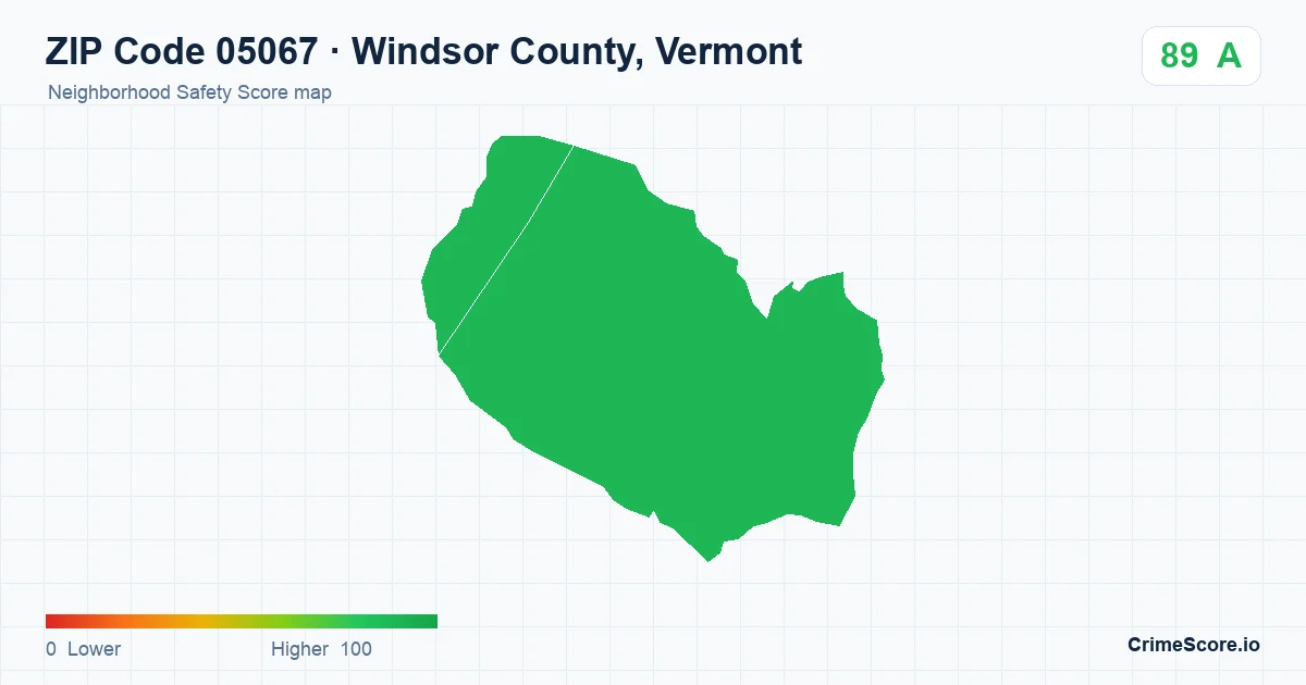 ZIP Code 05067 in Windsor County, Vermont neighborhood Safety Score map