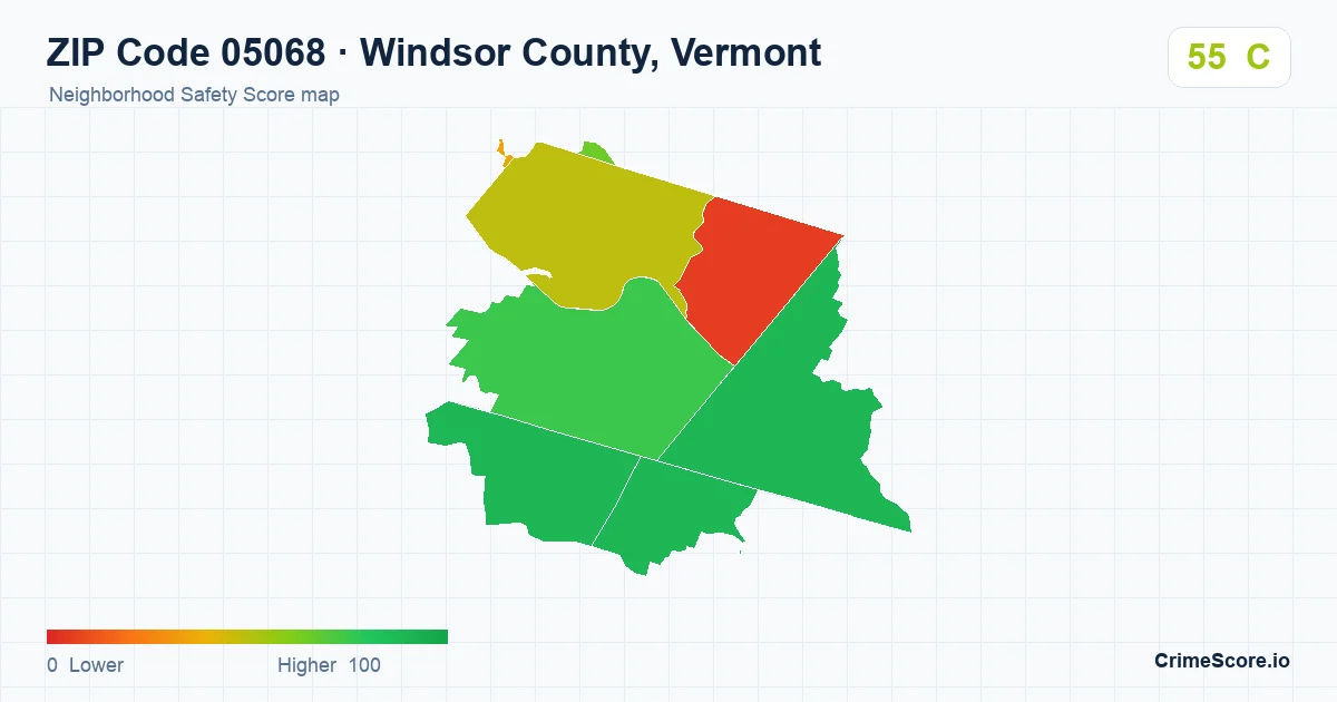 ZIP Code 05068 in Windsor County, Vermont neighborhood Safety Score map