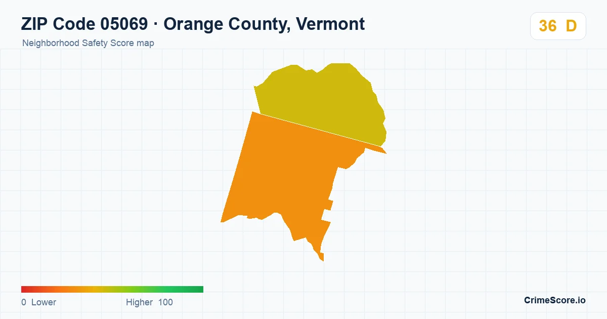 ZIP Code 05069 in Orange County, Vermont neighborhood Safety Score map