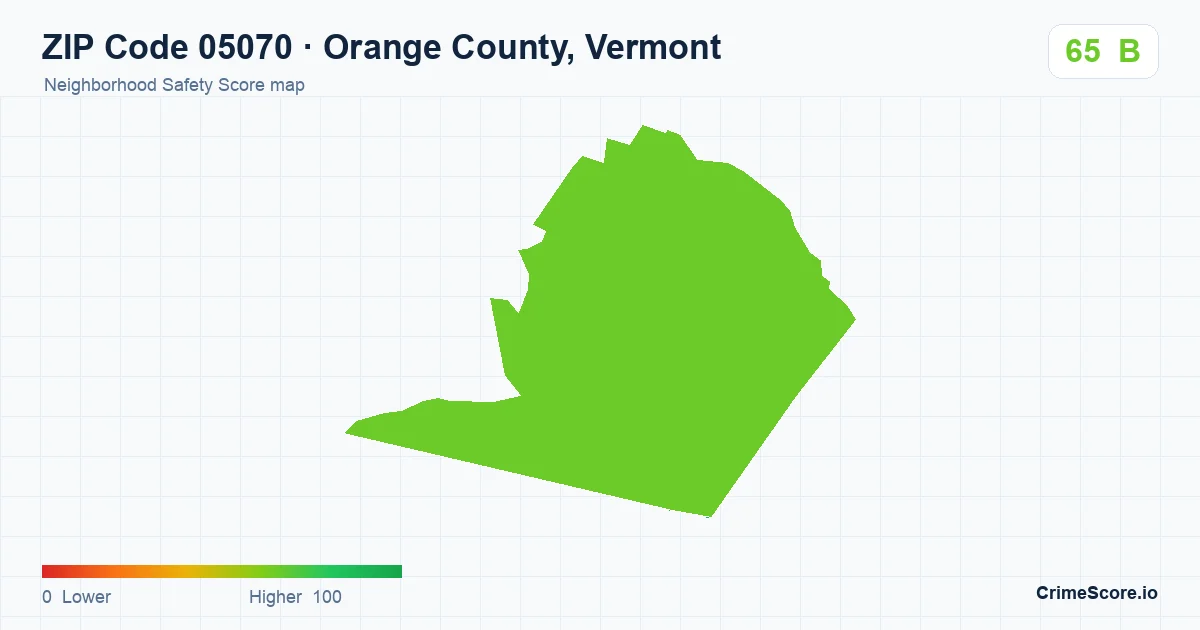 ZIP Code 05070 in Orange County, Vermont neighborhood Safety Score map