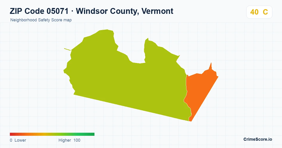 ZIP Code 05071 in Windsor County, Vermont neighborhood Safety Score map