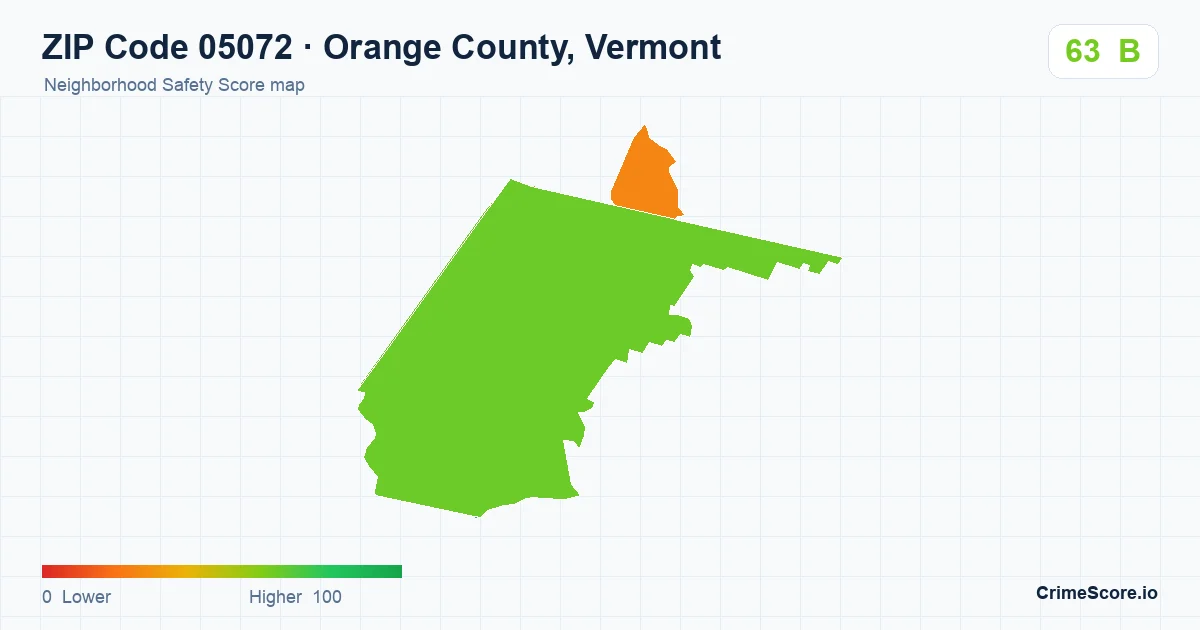 ZIP Code 05072 in Orange County, Vermont neighborhood Safety Score map