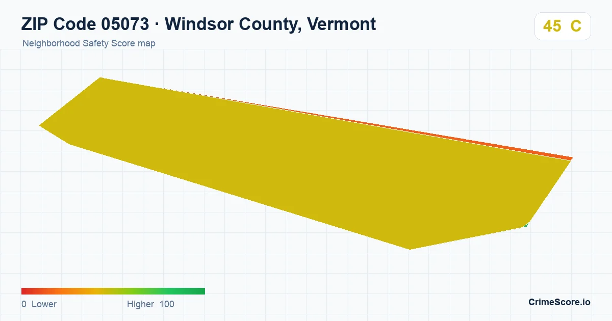 ZIP Code 05073 in Windsor County, Vermont neighborhood Safety Score map