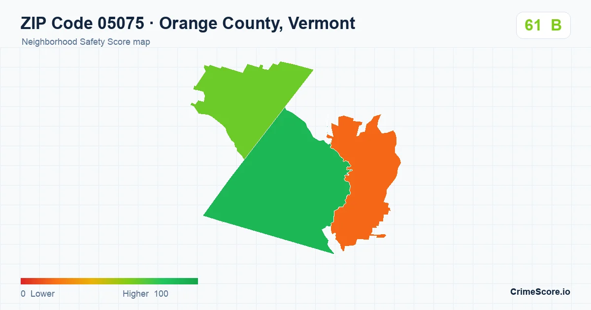 ZIP Code 05075 in Orange County, Vermont neighborhood Safety Score map