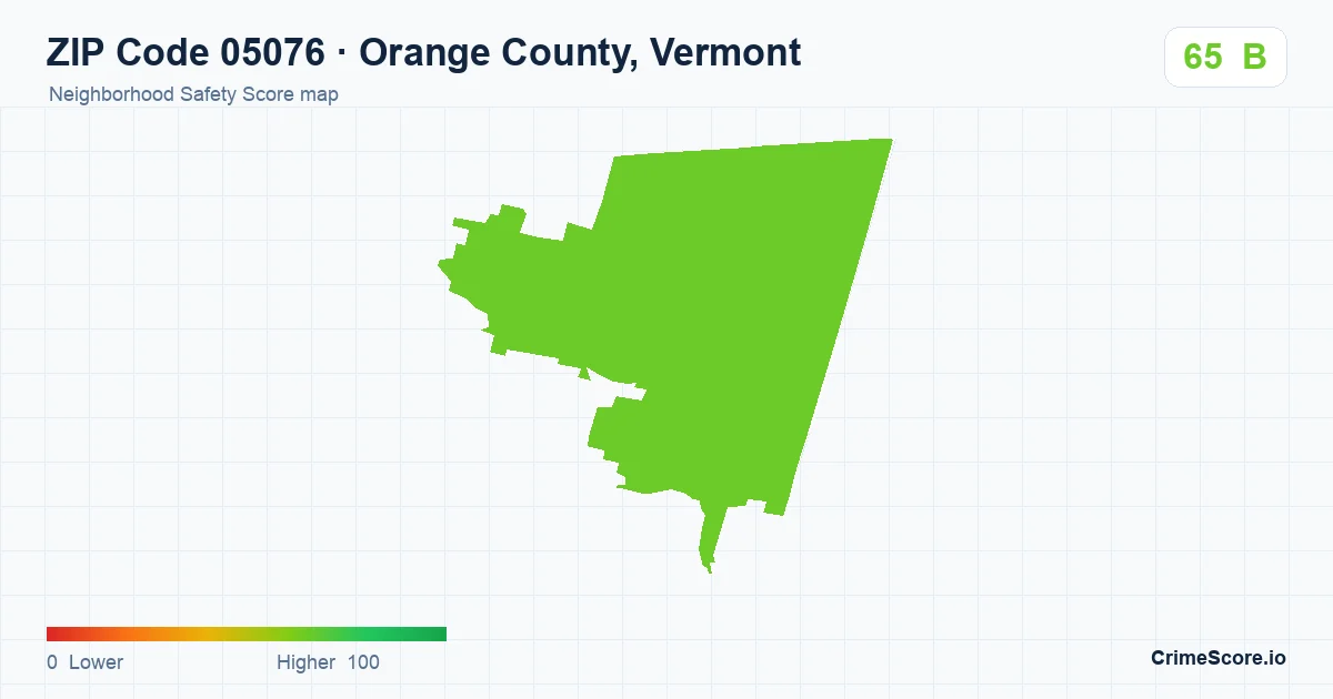 ZIP Code 05076 in Orange County, Vermont neighborhood Safety Score map