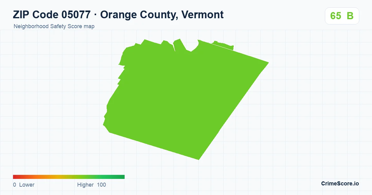 ZIP Code 05077 in Orange County, Vermont neighborhood Safety Score map