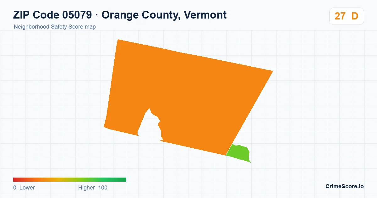 ZIP Code 05079 in Orange County, Vermont neighborhood Safety Score map