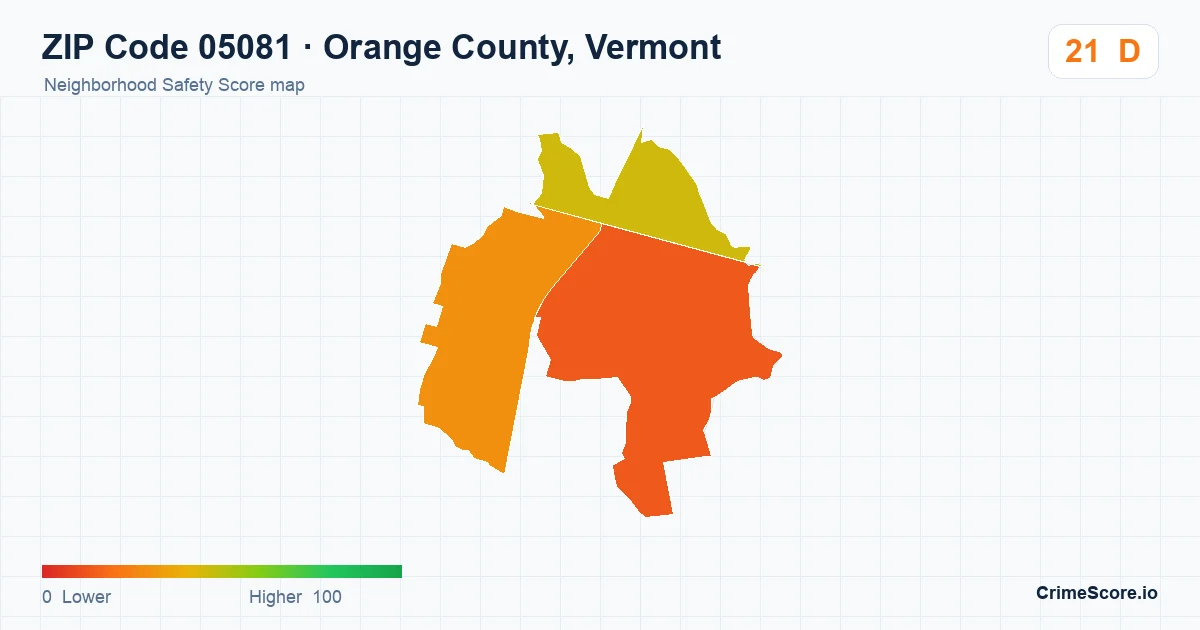 ZIP Code 05081 in Orange County, Vermont neighborhood Safety Score map