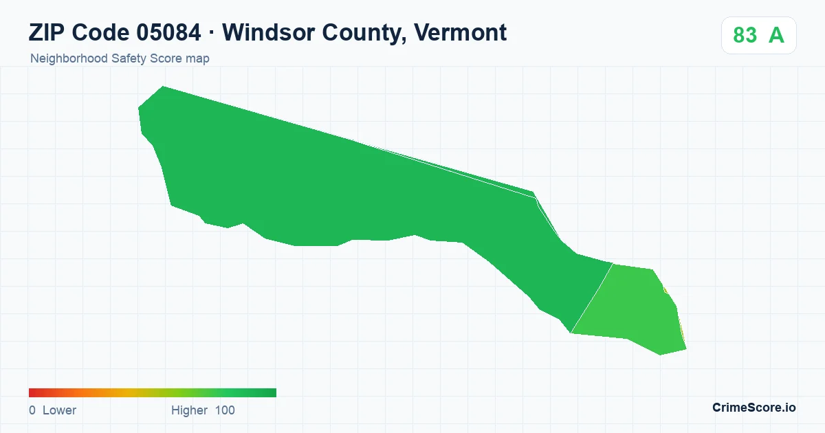 ZIP Code 05084 in Windsor County, Vermont neighborhood Safety Score map