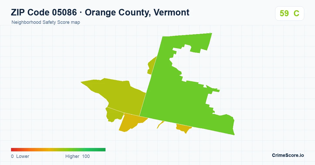 ZIP Code 05086 in Orange County, Vermont neighborhood Safety Score map