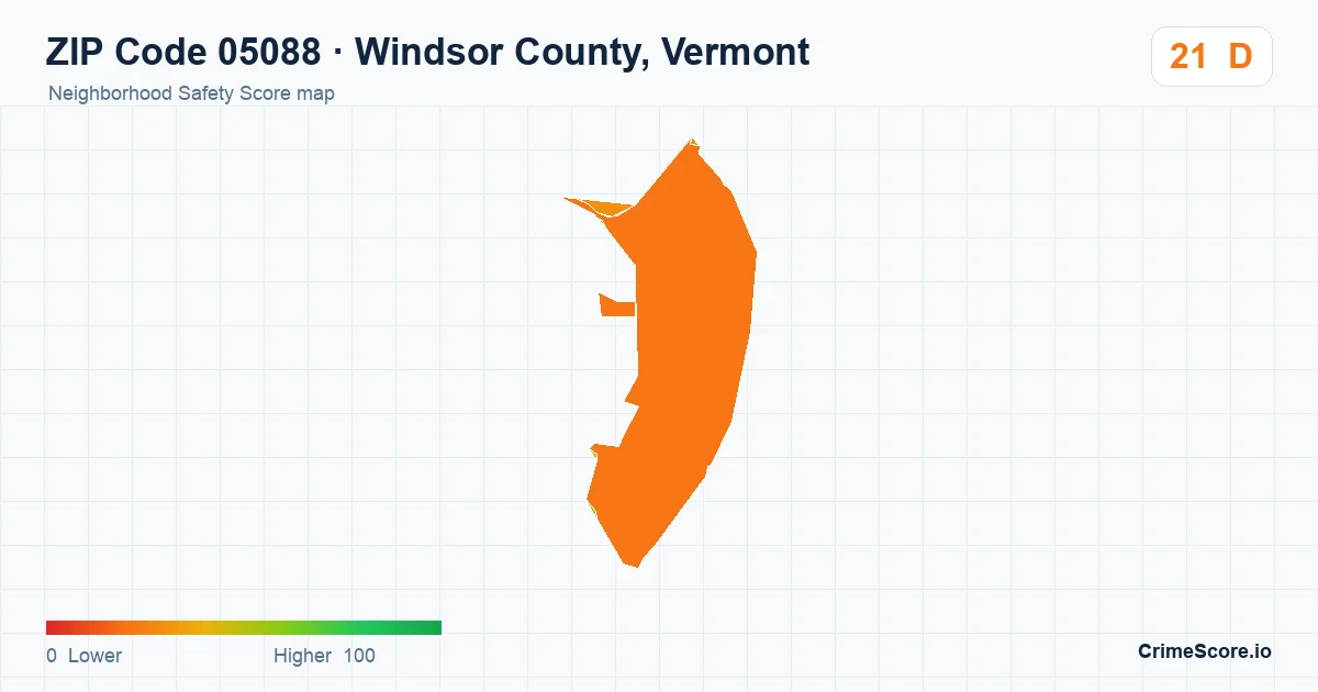 ZIP Code 05088 in Windsor County, Vermont neighborhood Safety Score map