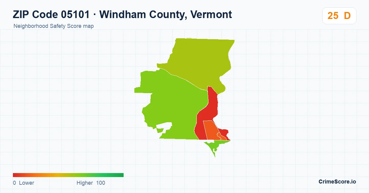 ZIP Code 05101 in Windham County, Vermont neighborhood Safety Score map