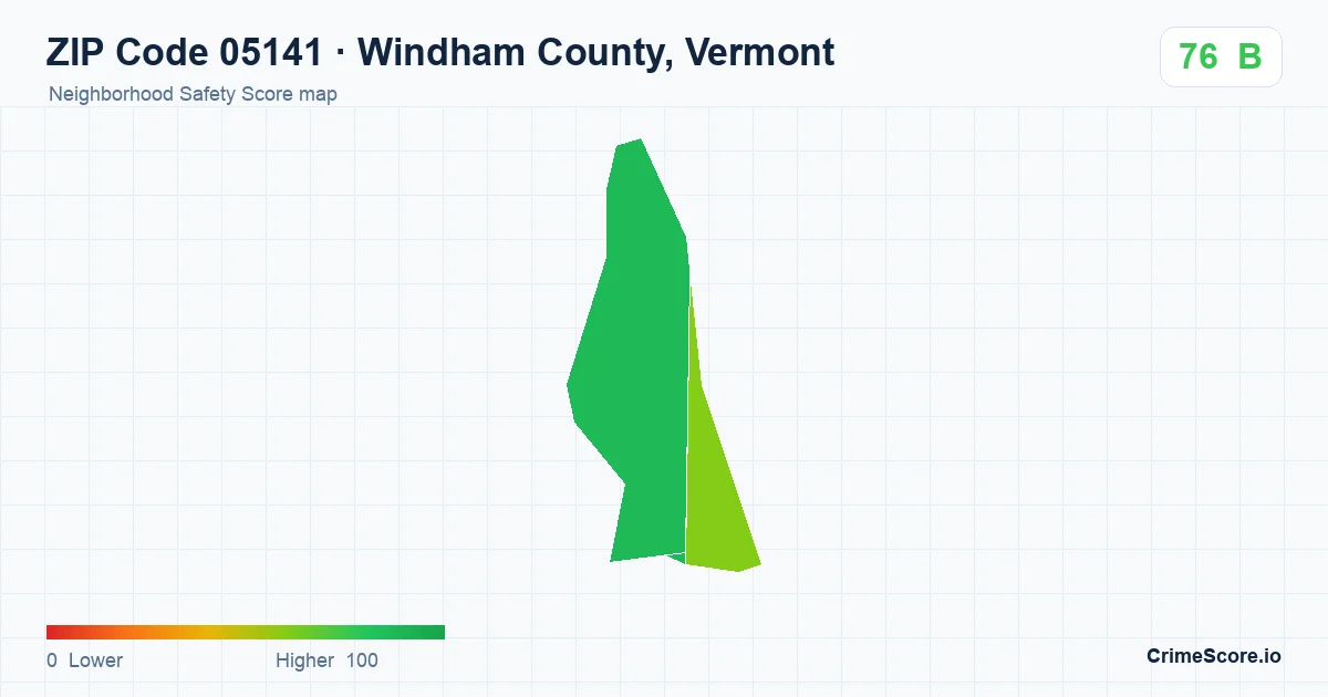 ZIP Code 05141 in Windham County, Vermont neighborhood Safety Score map
