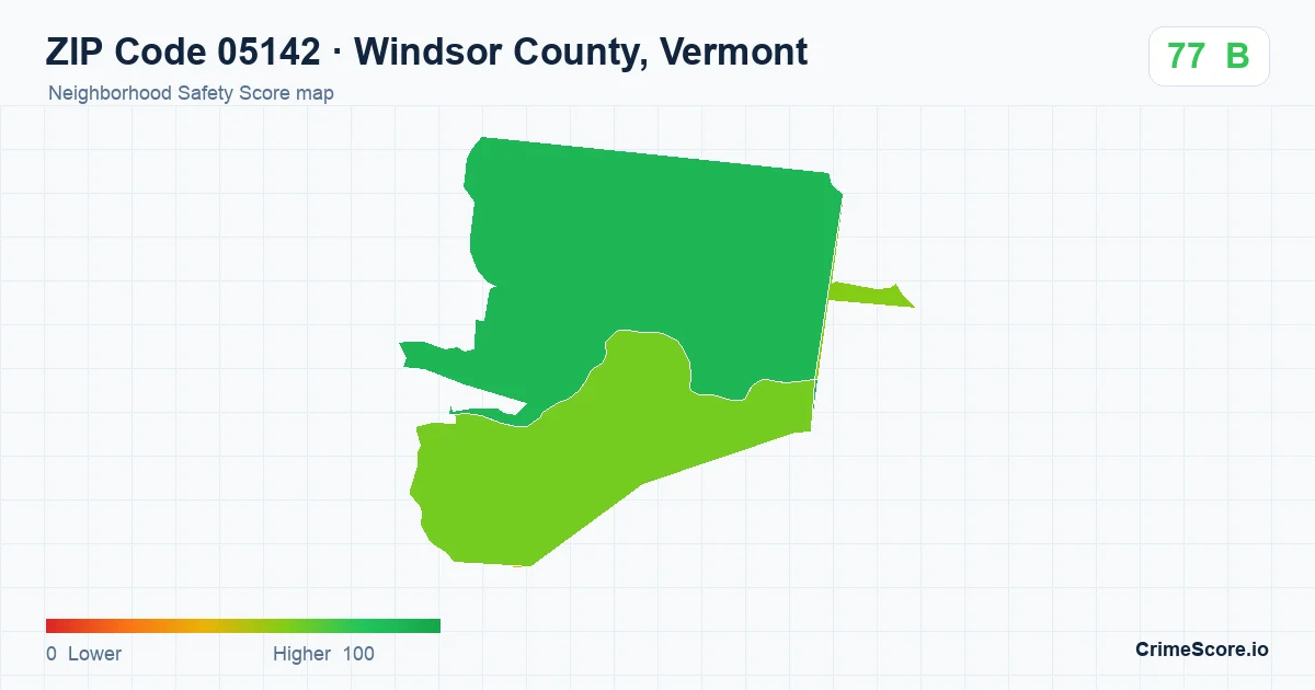 ZIP Code 05142 in Windsor County, Vermont neighborhood Safety Score map