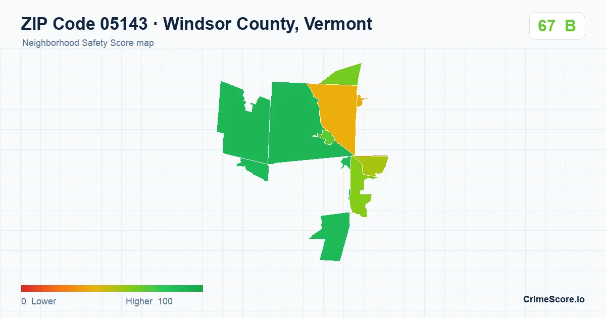 ZIP Code 05143 in Windsor County, Vermont neighborhood Safety Score map
