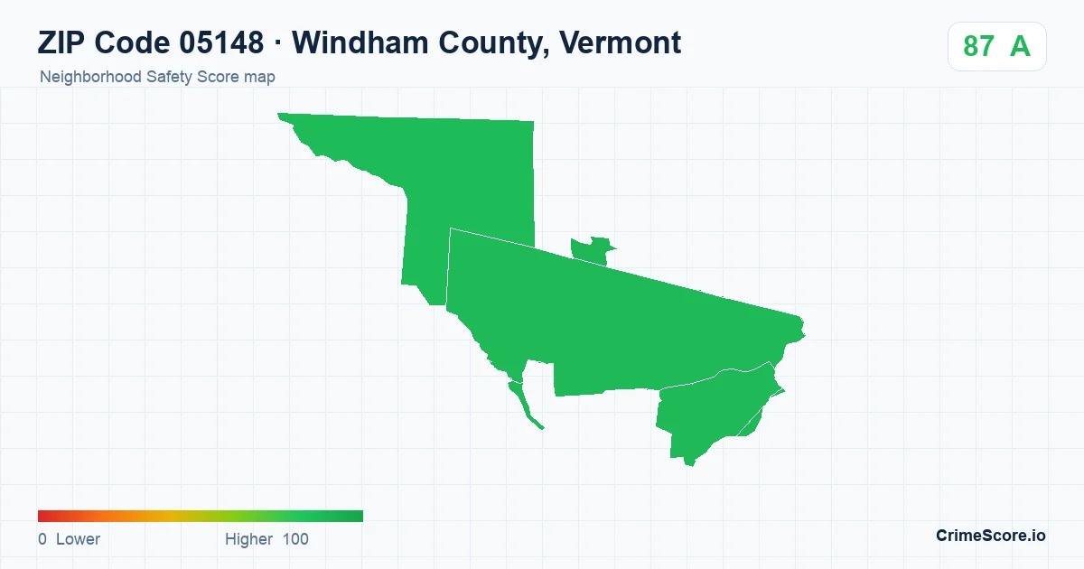 ZIP Code 05148 in Windham County, Vermont neighborhood Safety Score map