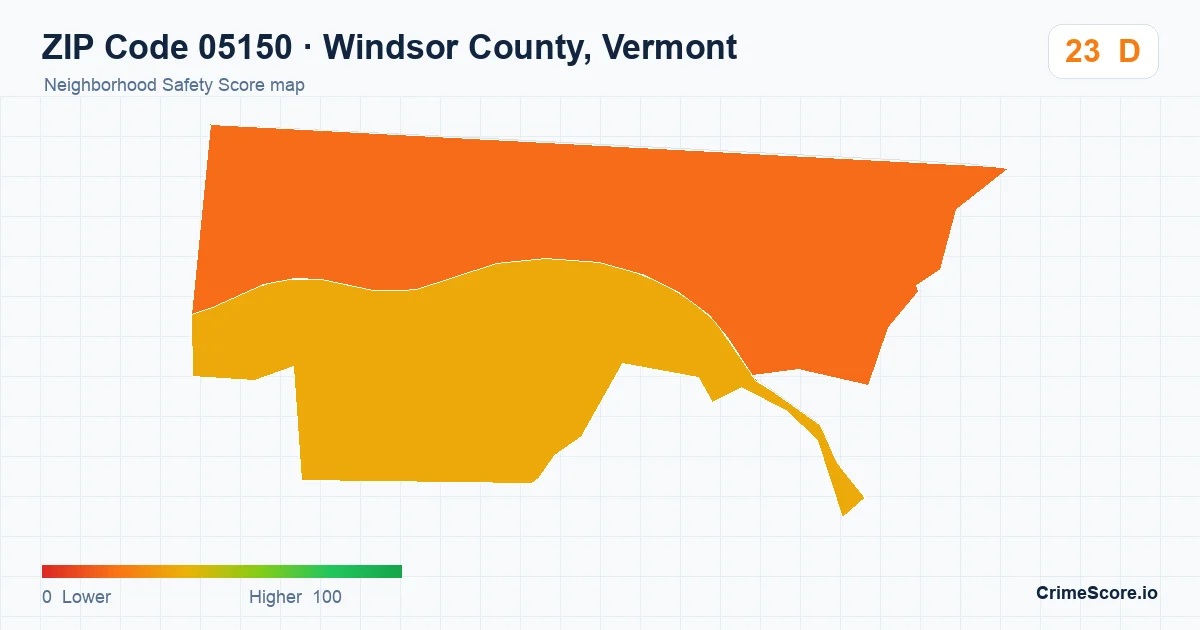 ZIP Code 05150 in Windsor County, Vermont neighborhood Safety Score map
