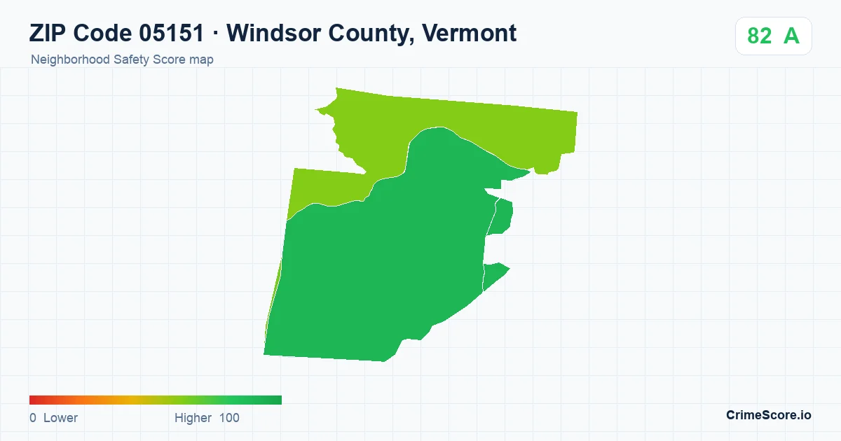 ZIP Code 05151 in Windsor County, Vermont neighborhood Safety Score map