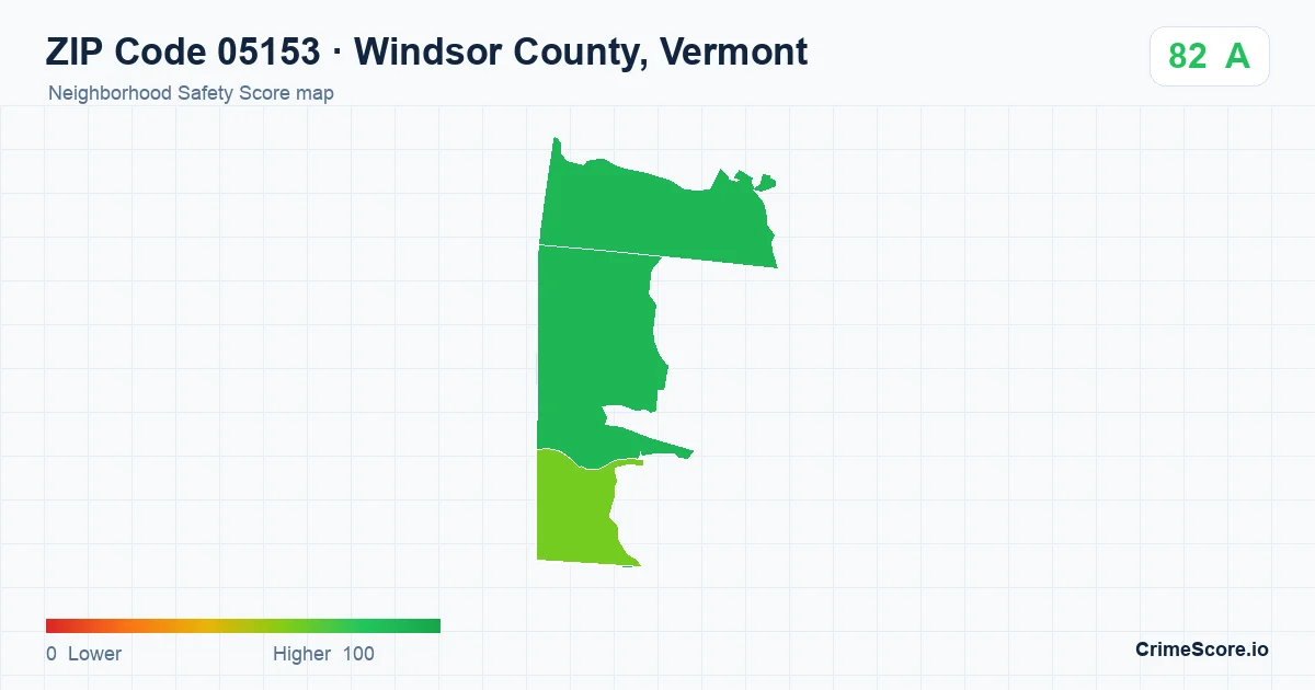 ZIP Code 05153 in Windsor County, Vermont neighborhood Safety Score map