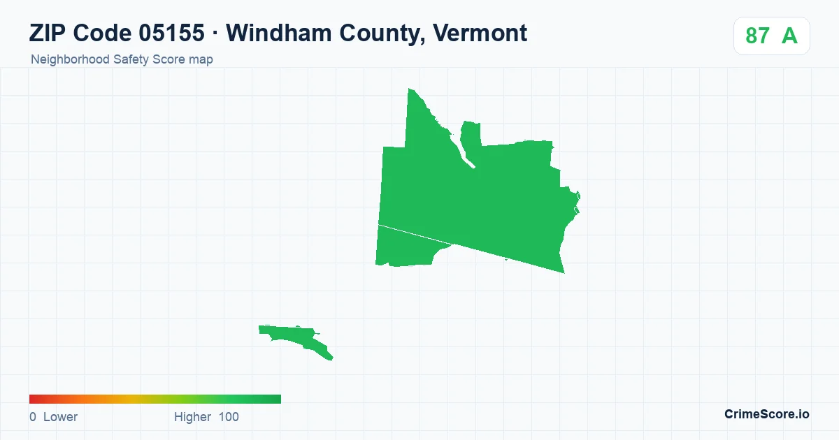 ZIP Code 05155 in Windham County, Vermont neighborhood Safety Score map