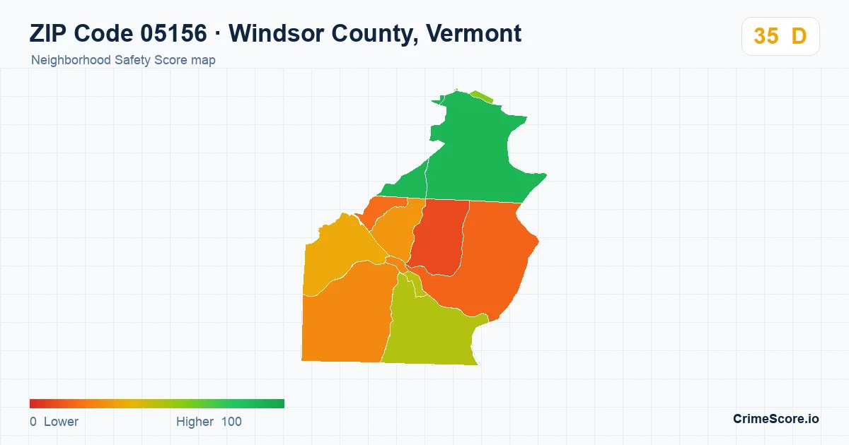 ZIP Code 05156 in Windsor County, Vermont neighborhood Safety Score map
