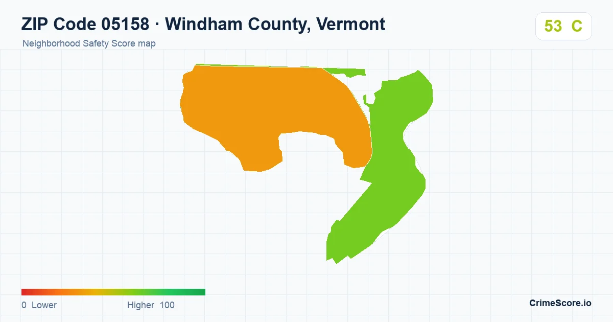 ZIP Code 05158 in Windham County, Vermont neighborhood Safety Score map