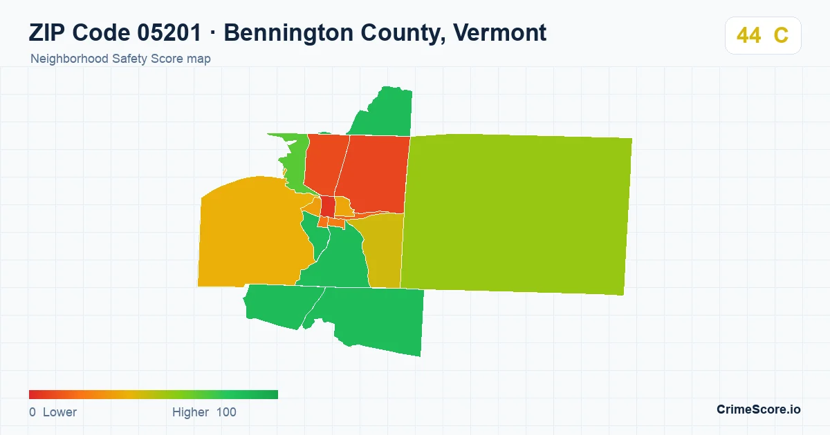 ZIP Code 05201 in Bennington County, Vermont neighborhood Safety Score map