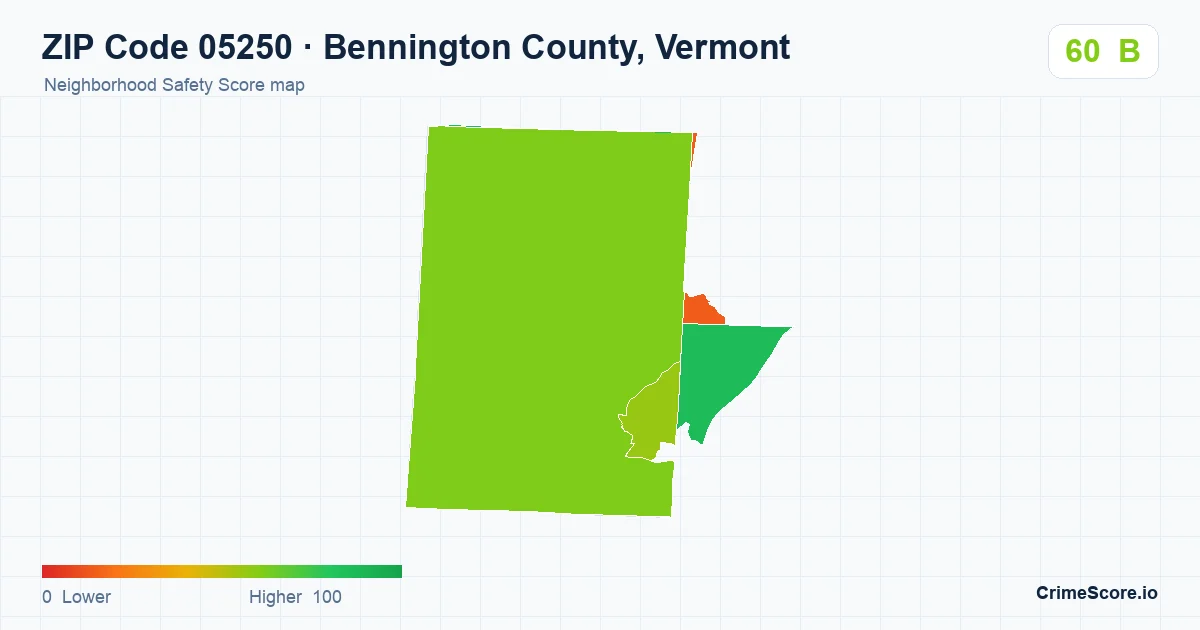 ZIP Code 05250 in Bennington County, Vermont neighborhood Safety Score map