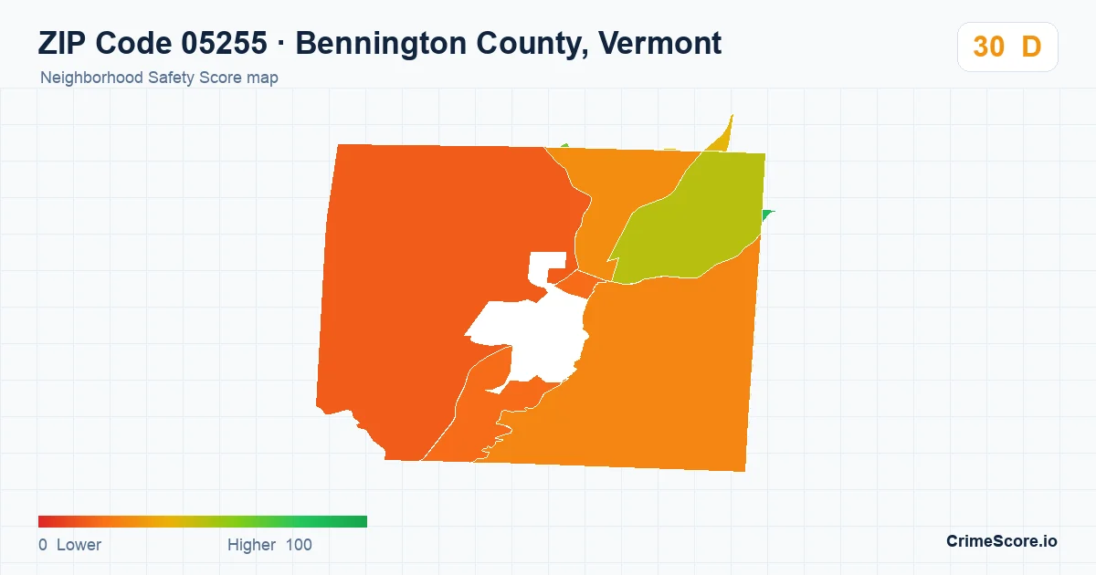 ZIP Code 05255 in Bennington County, Vermont neighborhood Safety Score map