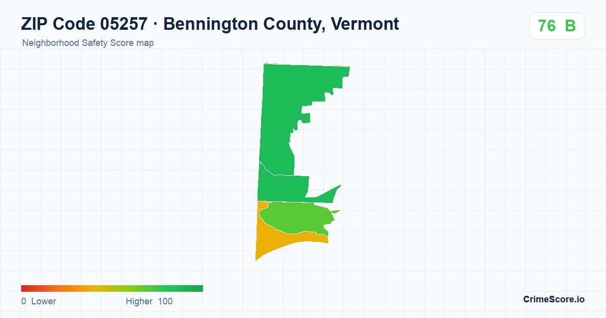 ZIP Code 05257 in Bennington County, Vermont neighborhood Safety Score map