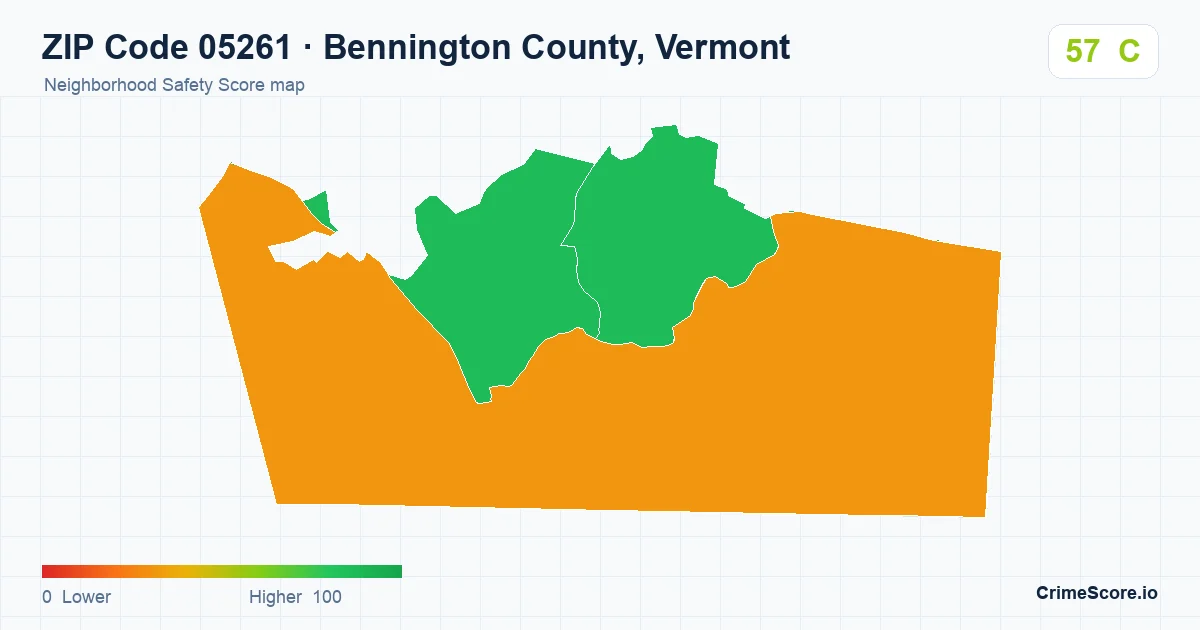 ZIP Code 05261 in Bennington County, Vermont neighborhood Safety Score map