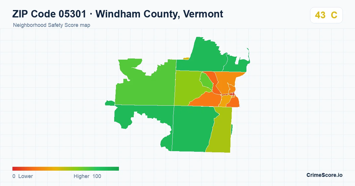 ZIP Code 05301 in Windham County, Vermont neighborhood Safety Score map