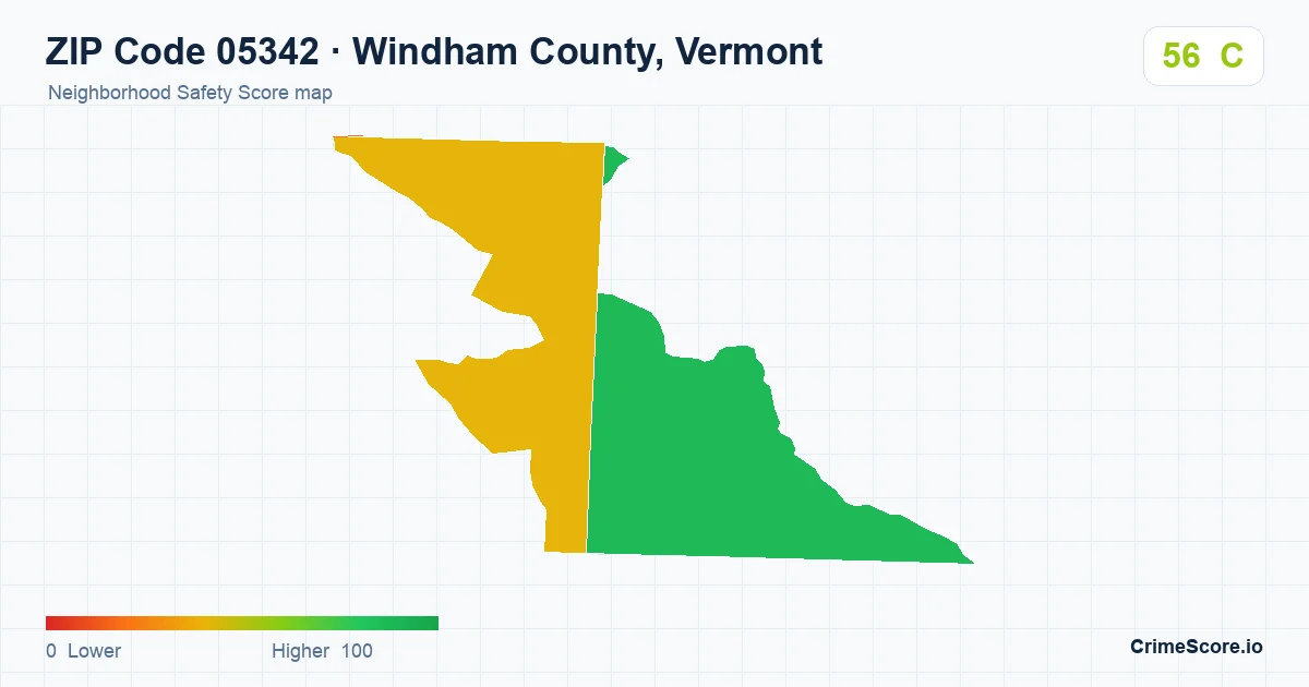 ZIP Code 05342 in Windham County, Vermont neighborhood Safety Score map