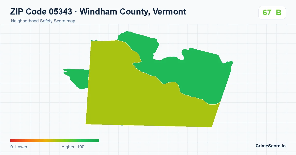 ZIP Code 05343 in Windham County, Vermont neighborhood Safety Score map