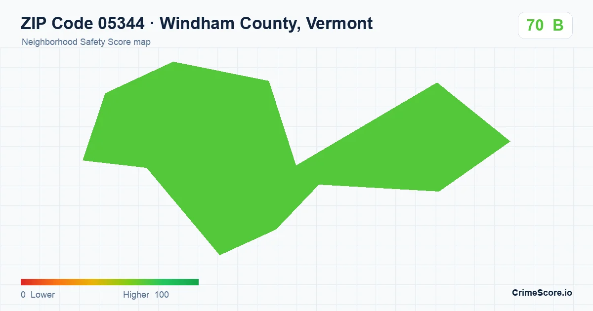 ZIP Code 05344 in Windham County, Vermont neighborhood Safety Score map