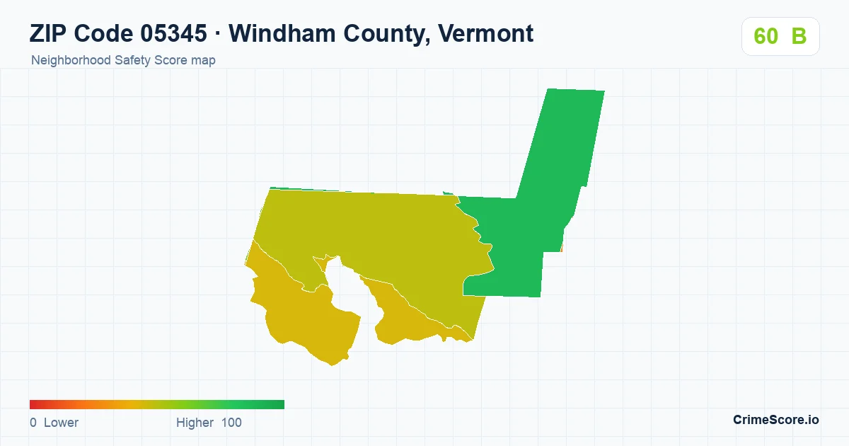 ZIP Code 05345 in Windham County, Vermont neighborhood Safety Score map