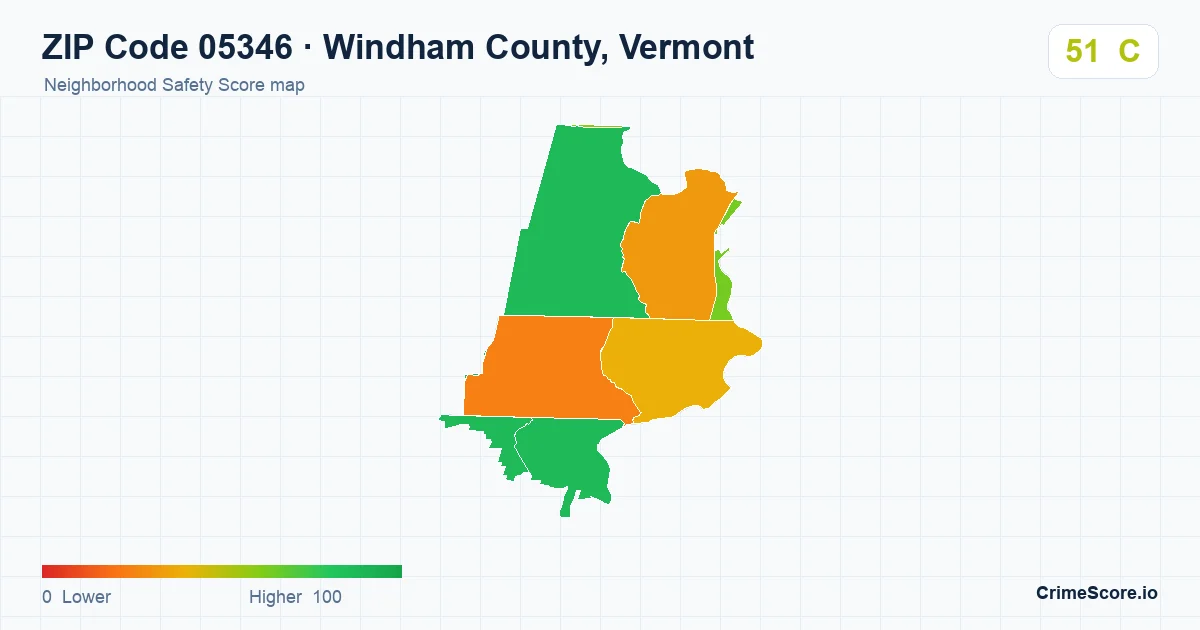 ZIP Code 05346 in Windham County, Vermont neighborhood Safety Score map