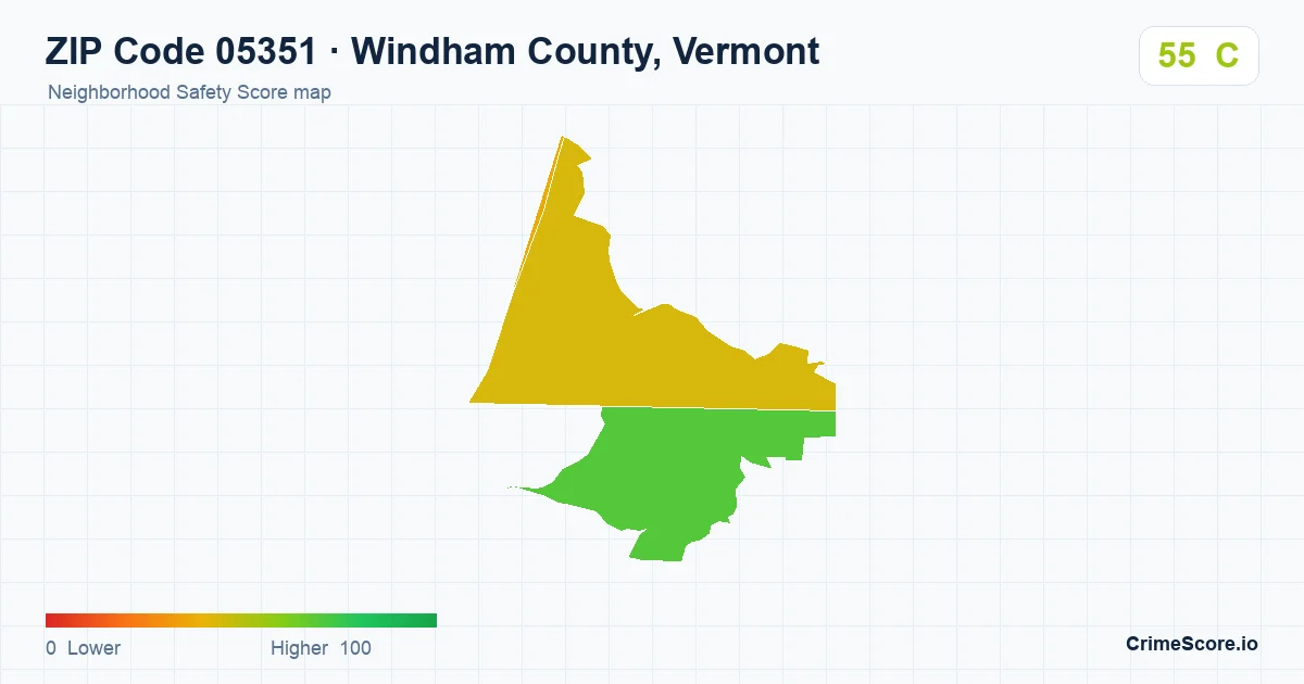 ZIP Code 05351 in Windham County, Vermont neighborhood Safety Score map