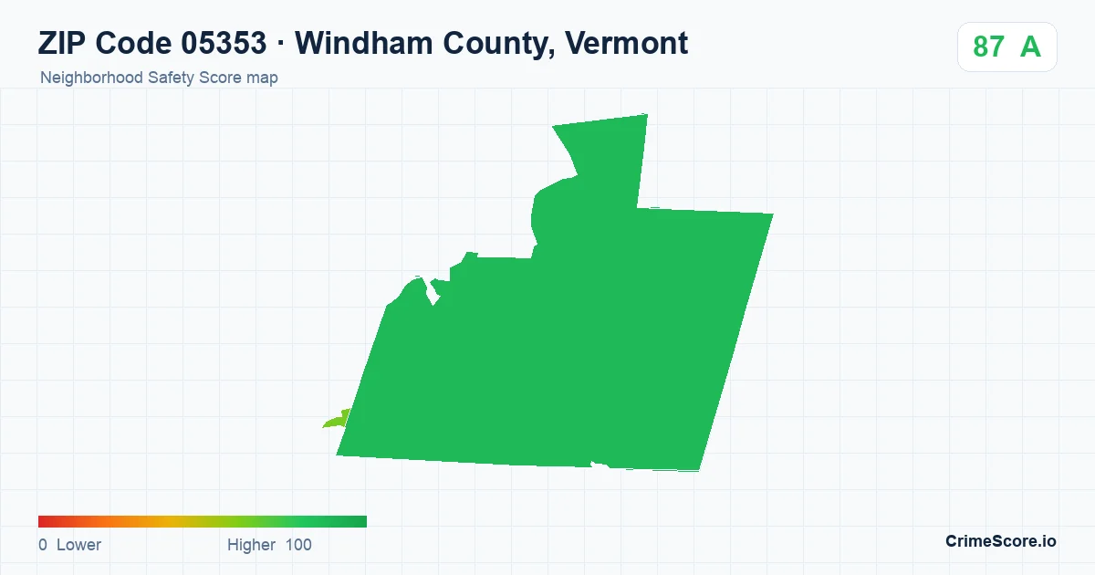 ZIP Code 05353 in Windham County, Vermont neighborhood Safety Score map