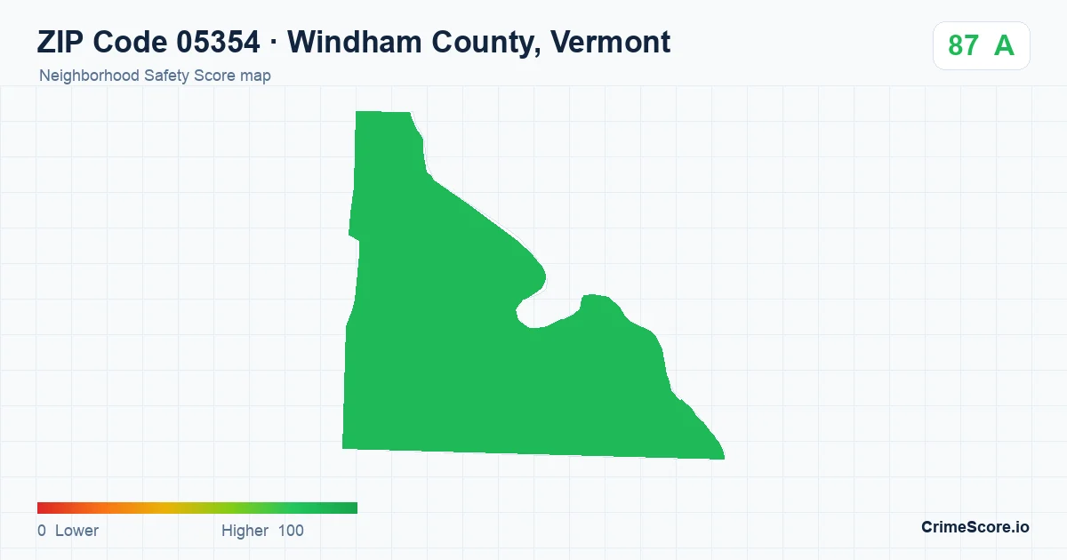 ZIP Code 05354 in Windham County, Vermont neighborhood Safety Score map