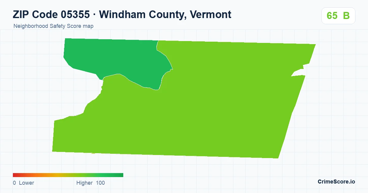 ZIP Code 05355 in Windham County, Vermont neighborhood Safety Score map
