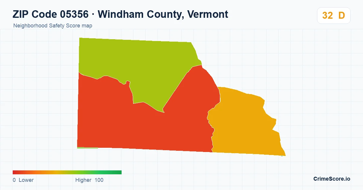 ZIP Code 05356 in Windham County, Vermont neighborhood Safety Score map