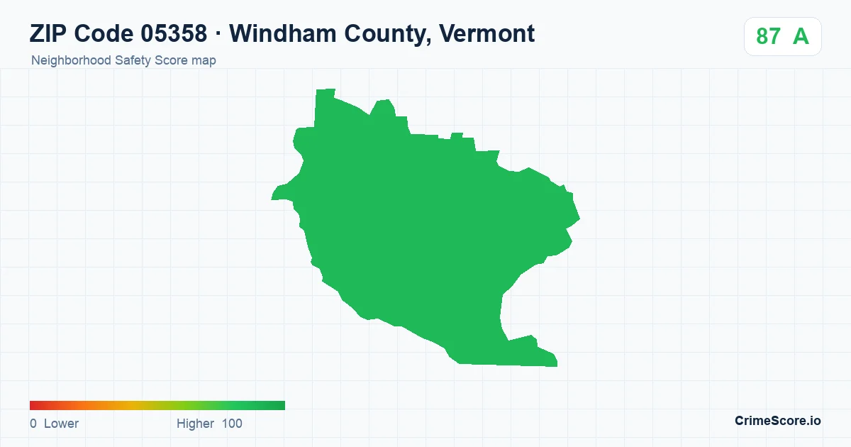 ZIP Code 05358 in Windham County, Vermont neighborhood Safety Score map